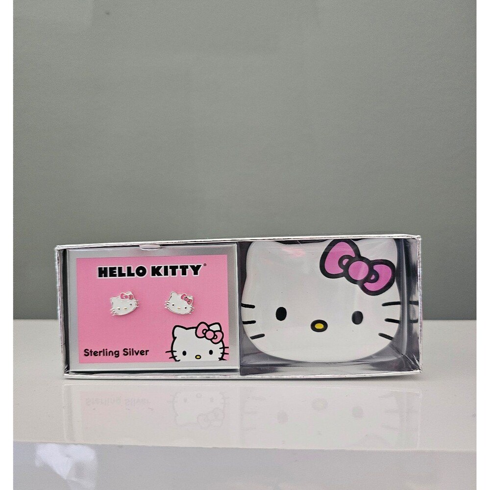 Hello Kitty 2-Pc. Set Enamel Kitty Stud Earrings & Small Ceramic Trinket Dish